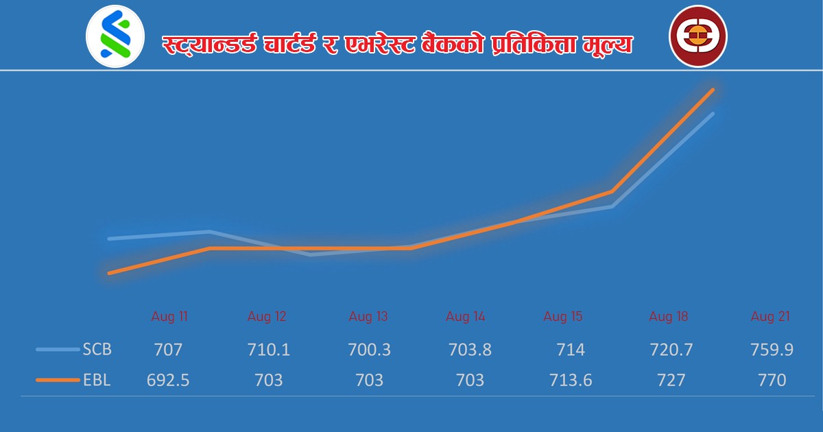 नेप्सेको बैंकिङ समूहमा स्ट्यान्डर्ड चार्टर्डलाई उछिनेर एभरेस्ट बैंक अगाडि