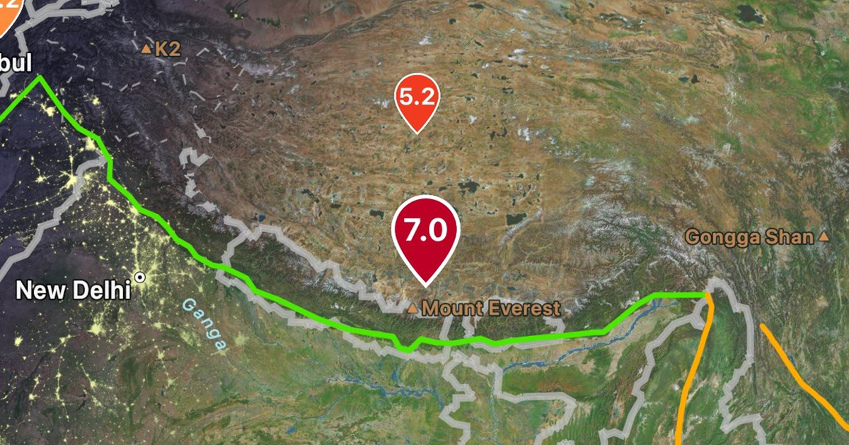 नेपालको सीमानजिक तिब्बत केन्द्र बनाएर ७ म्याग्निच्युडको भूकम्प