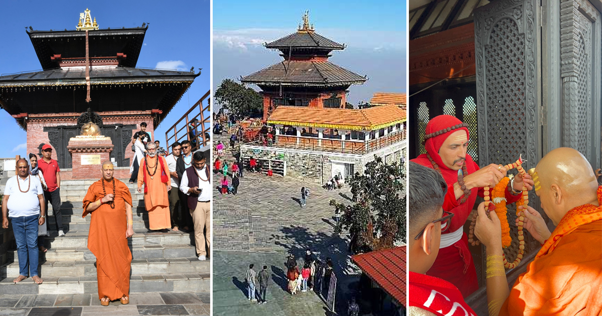 भारतीय स्वामी कैलाशानन्द महाराजद्वारा चन्द्रागिरिस्थित भालेश्वर महादेवको दर्शन