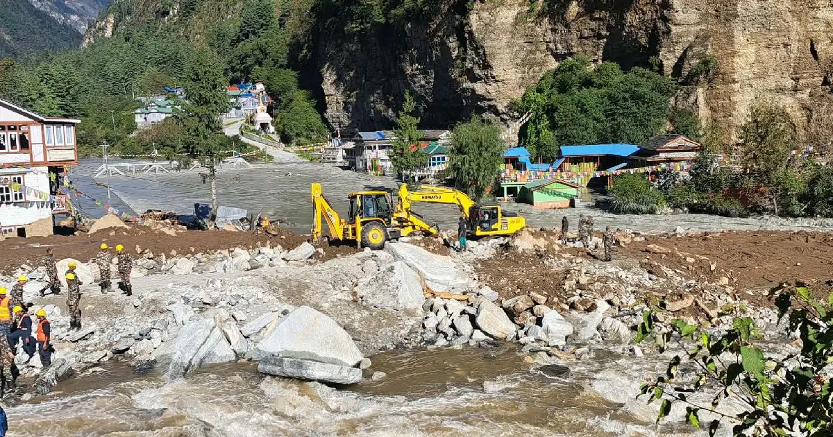 नदी थुनिएर बनेको ताल खुलाउने तयारी, चट्टान फुटाउन प्रविधिको प्रयोग गरिँदै