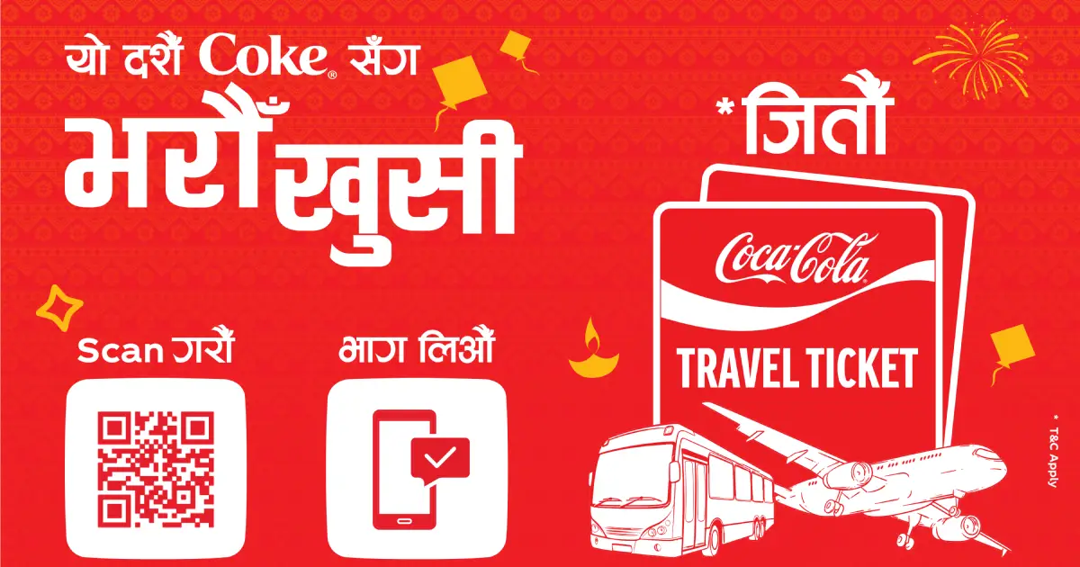 ‘भरौँ खुसी’ अभियान : दसैँमा परिवार भेट्न जाने यात्रुलाई हवाई र बस टिकट दिँदै कोका-कोला